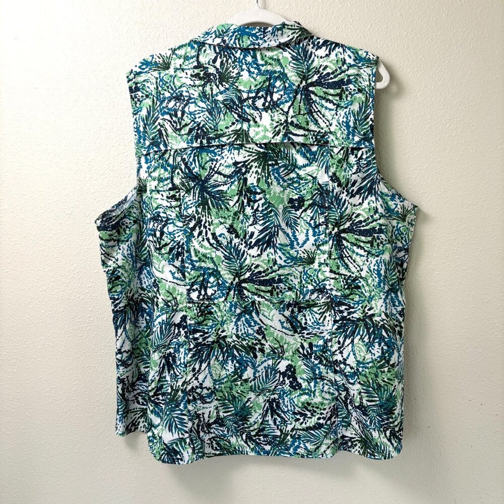 Reel Legends Mariner Sleeveless Top 2X Blue Green Floral Button Up Fishing - Picture 3 of 7